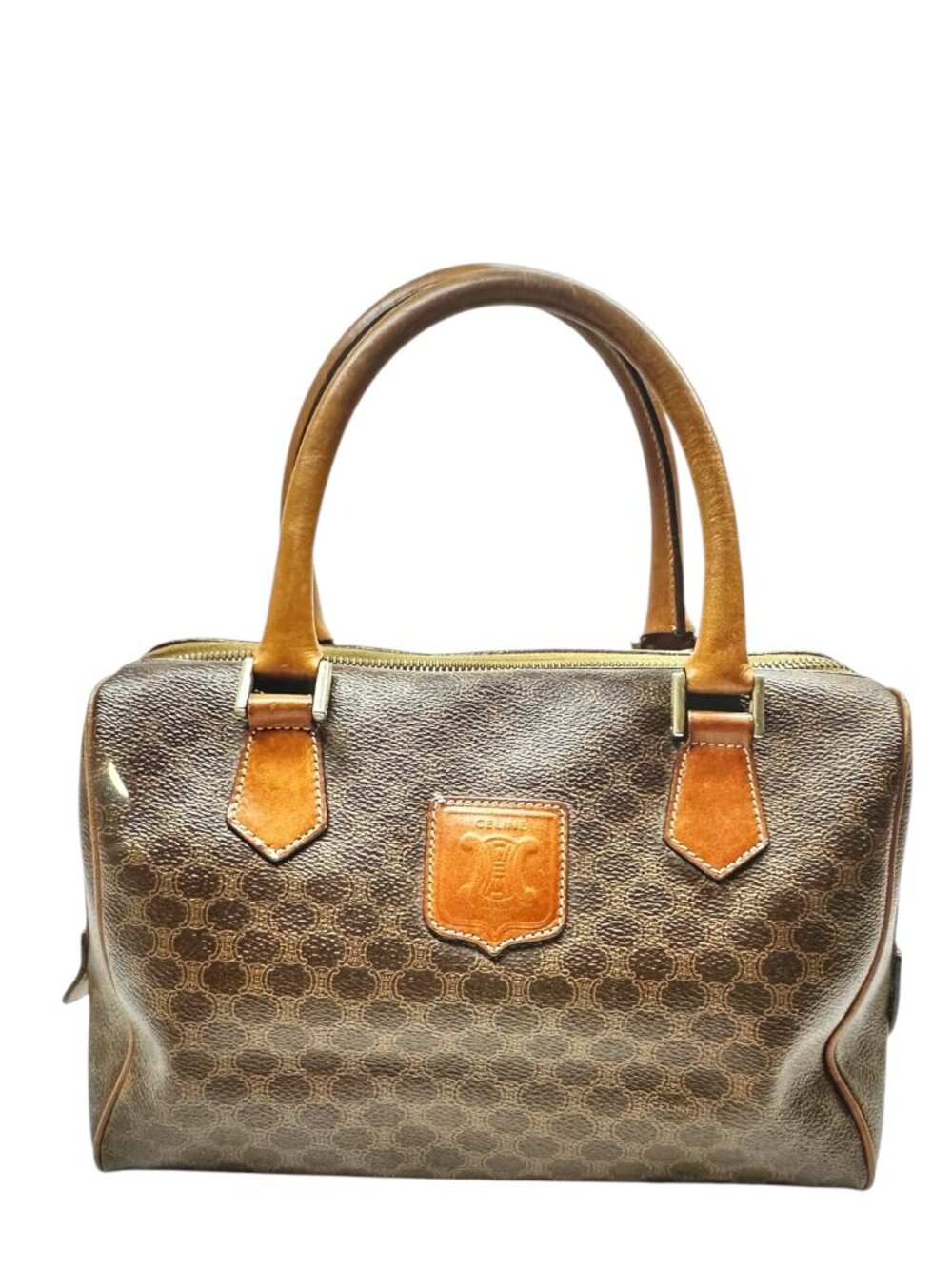CELINE Macadam Boston Bag Hand Purse Leather PVC Brown - Picture 1 of 8